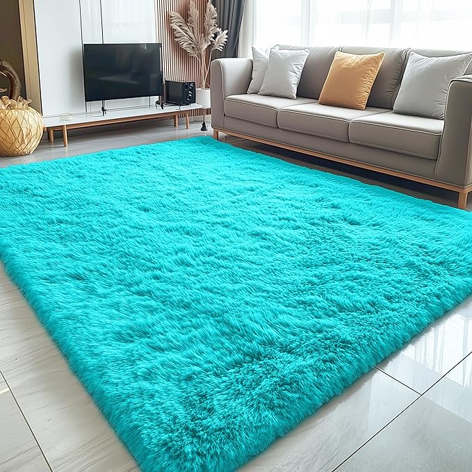 OLANLY 6x9 Machine Washable Large Area Rugs for Living Room, Bedroom, Soft Fluffy Shaggy Bedside Rug, Indoor Floor Carpet for Kids Girls and Boys, Dorms, Nursery, Home Decor Aesthetic, Teal Blue