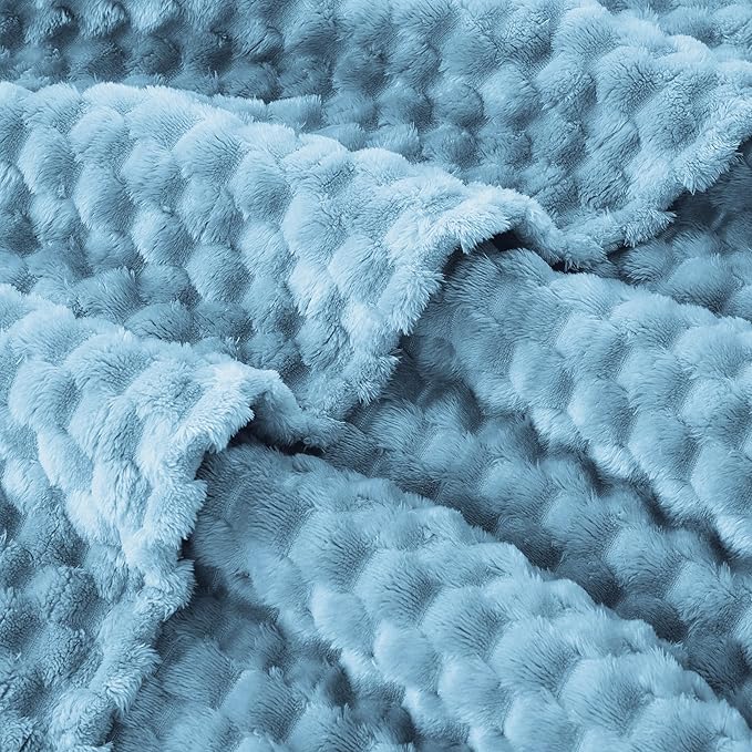EXQ Home Fleece Blanket Twin Size for Couch or Bed - 3D Imitation Turtle Shell Jacquard Decorative Blankets - Cozy Soft Lightweight Fuzzy Flannel Blanket Suitable for All Seasons(60"×80",Blue)