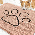 OLANLY Dog Door Mat for Muddy Paws 30x20, Paw Print Design, Absorbs Moisture and Dirt, Absorbent Non-Slip Washable Doormat, Quick Dry Chenille Mud Mat for Dogs, Entry Indoor Entryway Carpet, Peach