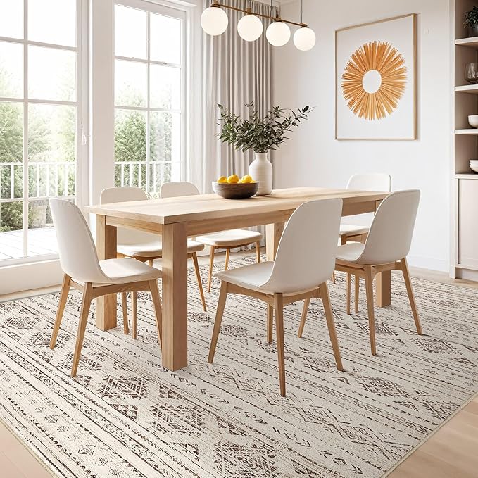 Nakagishi 9x12 Area Rugs Living Room: Washable Boho Large Neutral Soft Farmhouse Rug Stain Resistant Modern Moroccan Non-Slip Indoor Carpet for Bedroom Nursery Kids Office Dining Room - Dark Brown