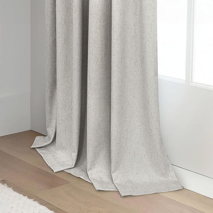 Blackout Linen Curtains 96 Inches Long for Living Room 2 Panel Set Black Out Light Blocking Back Tab Neutral Boho Farmhouse 96 Inch Curtain Drapes for Bedroom Window Earth Tone Stone Birch Taupe Tan