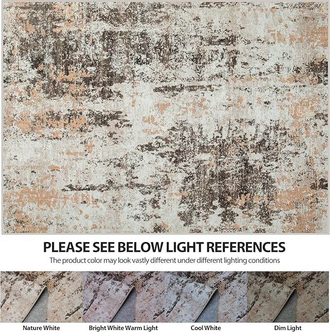 Runner Rug for Hallways Kitchen 2'6"x8' Washable Non Slip: Carpet Non Skid 8ft Entryway Rubber Backed 8 Feet Neutral Abstract Modern Rug Low Pile Pet Friendly Indoor Brown Beige
