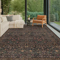 Washable Area Rugs 9x12 Living Room - Dark Brown Large Rug for Dining Room Under Table, Bedroom, Soft Low Pile Non-Slip Stain Resistant Carpet - Vintage Floral Plant Design