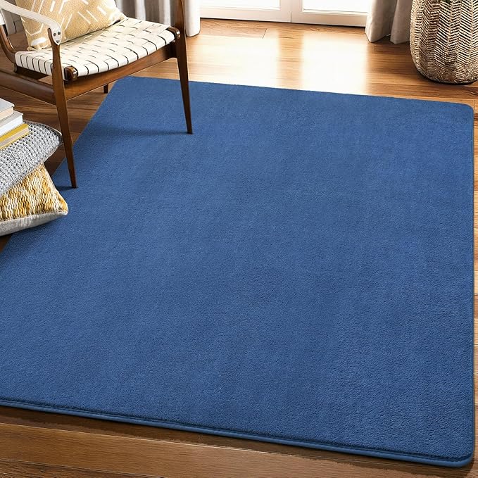 Amearea 4x4 Square Area Rugs for Bedroom Living Room, Modern Blue Thickened Memory Foam Rug, Fluffy Indoor Washable Rug Non Slip Minimalist Carpet for Entryway Kids Boys Girls Dorm Nursery Room Decor