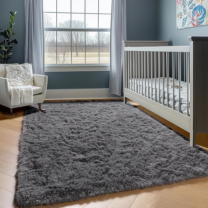 ONASAR Grey Area Rugs 9x12 Living Room, Gray Large Fluffy Shag Bedroom Rug, Soft Plush Thick Shaggy Big Floor Carpet for Kids Boy and Girls Teen Dorm Nursery Indoor Home Decor Aesthetic