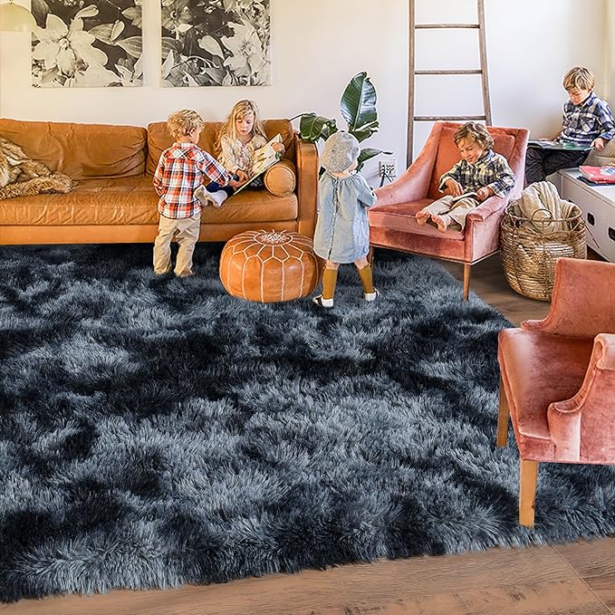 Rugs for Living Room 8x10, Soft Shaggy Modern Shag Area Rug for Bedroom, Upgrade Non-Slip Plush Fluffy Carpet for Kids Boys Girls Room Home Decor Aesthetic, Blue Grey