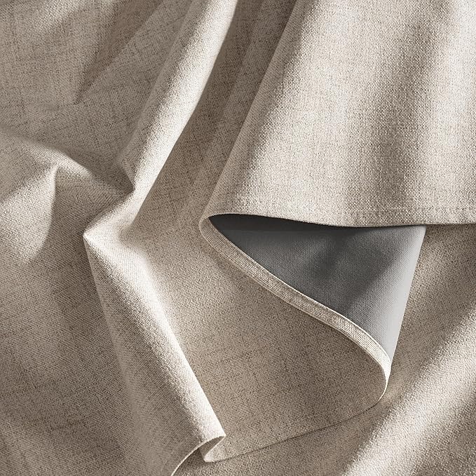 RYB HOME Natural Beige 100% Blackout Linen Curtains 72 inch Long, Thermal Insulated & Privacy Assurd Drapes for Bedroom/Office/Nursery, Rod Pocket & Back Tab Window Treatment, W52 X L72, 2 Panels
