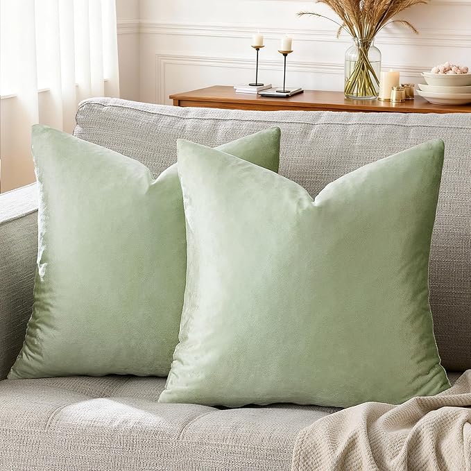 GIGIZAZA Sage Green Pillow Covers 16x16 Throw Pillows Velvet Decorative Sofa Couch Pillow Covers Bedroom Cushion Pillowcase