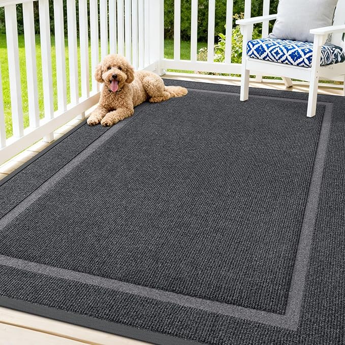 OLANLY Front Door Mat Indoor Outdoor Entrance, Waterproof All-Season, All-Weather Doormat, Sturdy Natural Rubber, Fade Resistant, Low Profile, Easy Clean Patio Porch Entryway Mat, 71x47, Grey