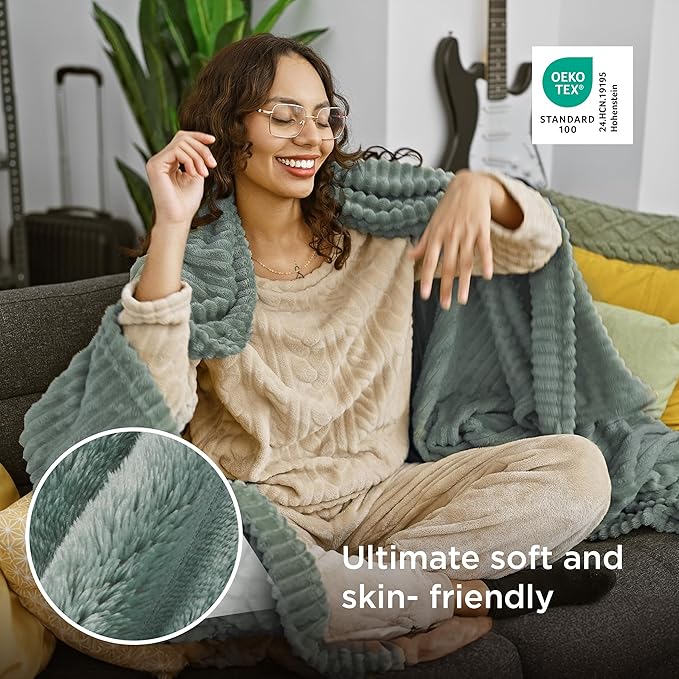 Bedsure GentleSoft Twin XL Blanket for Couch - Cozy Soft Blankets for Women, Cute Small Fleece Throws for Girls, Sage Green, 66x90 Inches