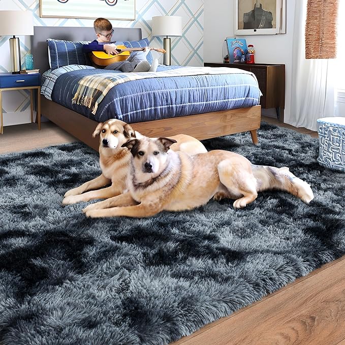 Rugs for Living Room 6x9, Soft Shaggy Modern Shag Area Rug for Bedroom, Upgrade Non-Slip Plush Fluffy Carpet for Kids Boys Girls Room Home Decor Aesthetic, Blue Grey
