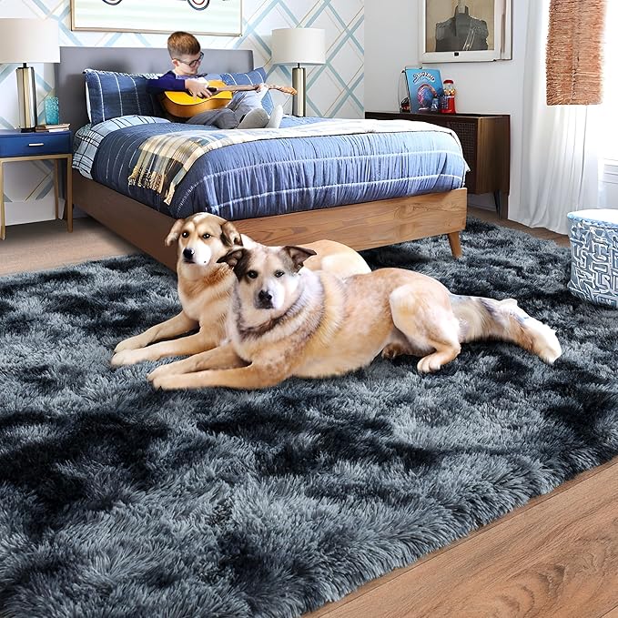 Rugs for Living Room 8x10, Soft Shaggy Modern Shag Area Rug for Bedroom, Upgrade Non-Slip Plush Fluffy Carpet for Kids Boys Girls Room Home Decor Aesthetic, Blue Grey