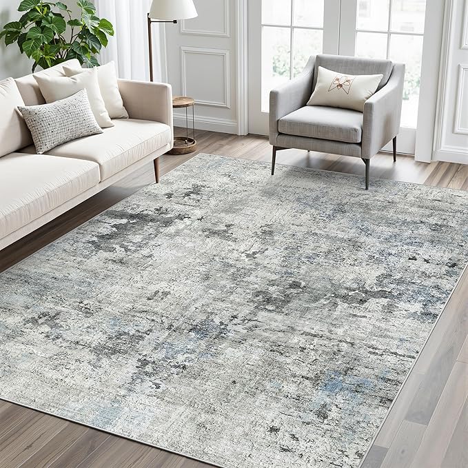 Abstract Rug 5x7 Machine Washable Area Indoor Grey Low Pile Non-Slip Foldable Thin Accent Rugs for Bedroom Living Room Dining Room