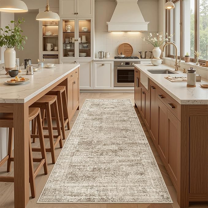 Runner Rug 3x6 Washable Non-Slip Kitchen Runner Rugs for Bathroom Laundry Room Brown Vintage Floor Carpet Runners for Hallway Entryway