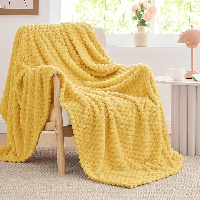 BEDELITE Jacquard Blanket - 3D Fleece Decorative Yellow Twin Size, Super Soft and Cozy Warm Fuzzy Blanket All Seasons Suitable, 60x80Inches