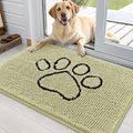 OLANLY Dog Door Mat for Muddy Paws 36x24, Paw Print Design, Absorbs Moisture and Dirt, Absorbent Non-Slip Washable Doormat, Quick Dry Chenille Mud Mat for Dogs, Entry Indoor Entryway Carpet, Vanilla