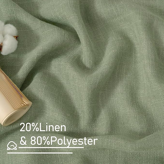 LAMIT Sage Green Linen Curtains 24 Inch Length, Semi Sheer Light Filtering Window Panels Back Tab and Rod Pocket Drapes for Basement/Small Windows, 25 x 24 Inch, 2 Panels