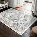 Washable 3x4 Area Rug for Entryway - Kitchen Non Slip Low-Pile Rugs Vintage Soft Thin Carpet Small Stain Resistant Mat for Bedroom Entrance Bathroom Floor Decor (Distessed Grey)