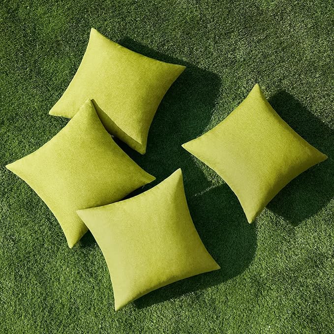 MIULEE Pack of 4 Decorative Outdoor Throw Pillow Covers Linen Waterproof Pillow Covers Spring Farmhouse Cushion Cases for Patio Garden Tent Balcony Couch Sofa 18x18 inch Grass Green