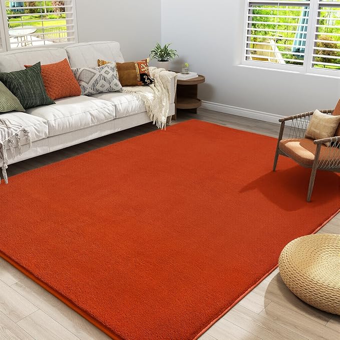 Amearea Modern Area Rugs for Bedroom Living Room, 4x6 Feet Orange Thickened Memory Foam Rug, Fluffy Indoor Washable Rugs Non Slip Minimalist Carpet for Kids Boys Girls Dorm Nursery Room Decor