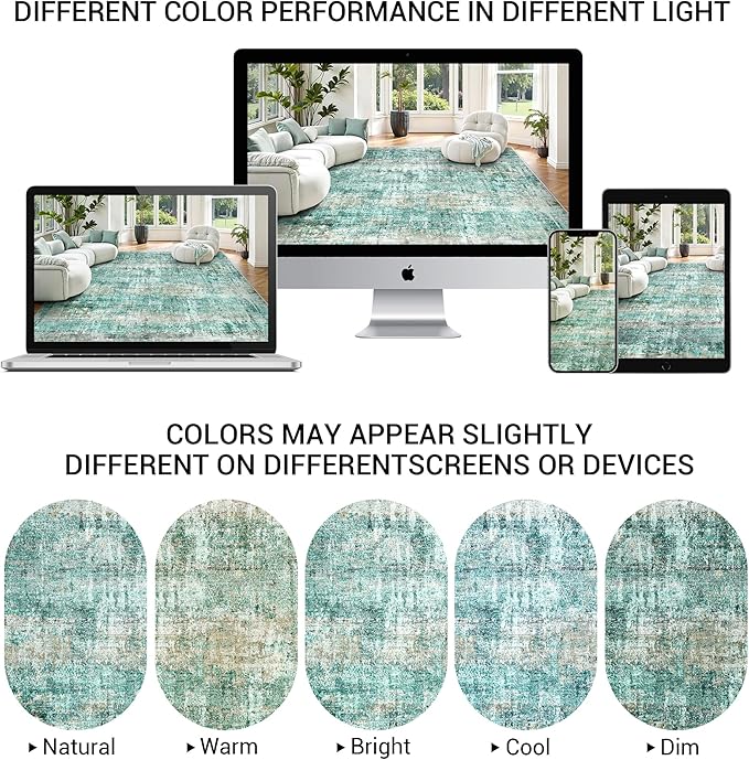 LEPEII 8x10 Area Rugs, Machine Washable Low Pile Rugs for Living Room, Modern Abstract Area Rugs for Bedroom, Large Area Rug with Non-Slip Backing for Dining Room-Green