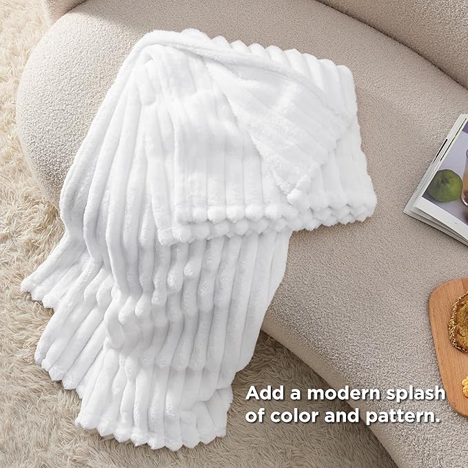 Bedsure GentleSoft Twin Fleece Blanket for Couch - Cozy Soft Blankets for Women, Cute Small Throws for Girls, Bright White, 60x80 Inches