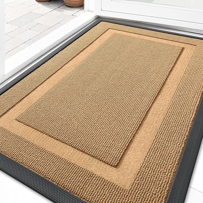 OLANLY Front Door Mat Indoor Outdoor Entrance, Waterproof All-Season, All-Weather Doormat, Sturdy Natural Rubber, Low Profile, Easy Clean Patio Porch Entryway Mat, 29.5x17, Butter Yellow