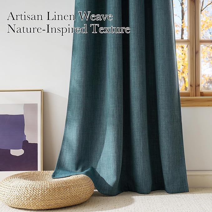 NICETOWN Short Greyish Blue Blackout Curtains 63 inches Long for Kitchen - Privacy Panels for Living Room Bedroom, Modern Farmhouse Style Easy Care Grommet Top, 2 Panels, W42 by L63