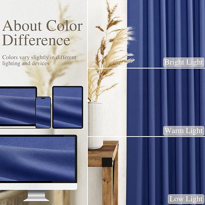 Nanspring Classic Blue Linen Curtains 102 Inches Long Rod Pocket Back Tab Drapes 2 Panels Set for Living Room Bedroom Light Filtering Semi Sheer Classic Blue Curtain 102 Length for Patio Door 52x102