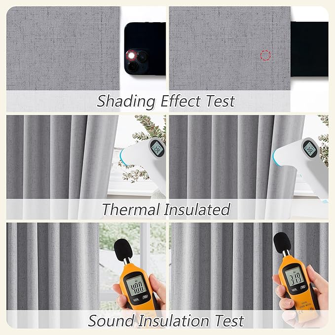 Guken Grey 100% Blackout Curtains 108 Inch Length 2 Panels Set for Living Room Bedroom Back Tab Thermal Insulated Black Out Linen Drapes Room Darkening Window Curtains 52x108
