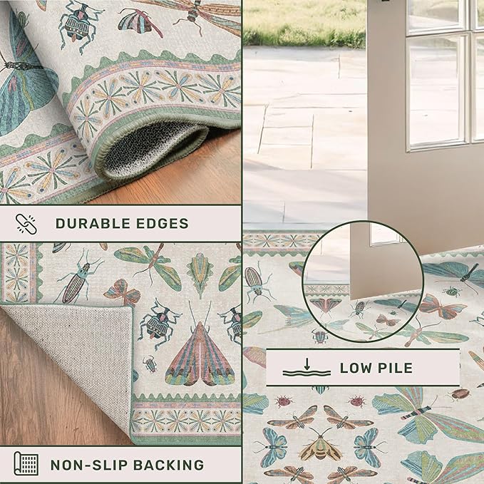 Hazo Haus Mint Green Washable Bathroom Rug - 2x4 Small Kitchen Rugs for Front Door Indoor Entrance, Low Pile Stain Resistant, Colorful Cool Aethestic