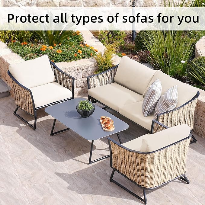8Pcs Stretch Patio Cushion Covers,Outdoor Couch Covers Replacement,Outdoor Couch & Sofa Slipcovers,for Patio Furniture Cushion Covers,Washable Reusable urniture Protector(Beige,8PCS)