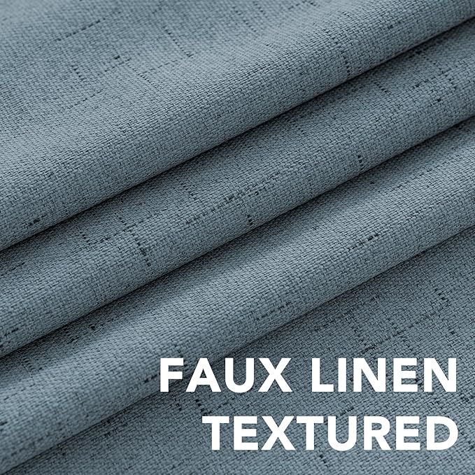 H.VERSAILTEX Primitive Linen Curtains 100% Blackout Curtain Drapes Burlap Curtains with White Thermal Insulated Liner, Grommet Top Drapes Living Room/Bedroom (2 Panels, 42 x 84 Inch, Stone Blue)