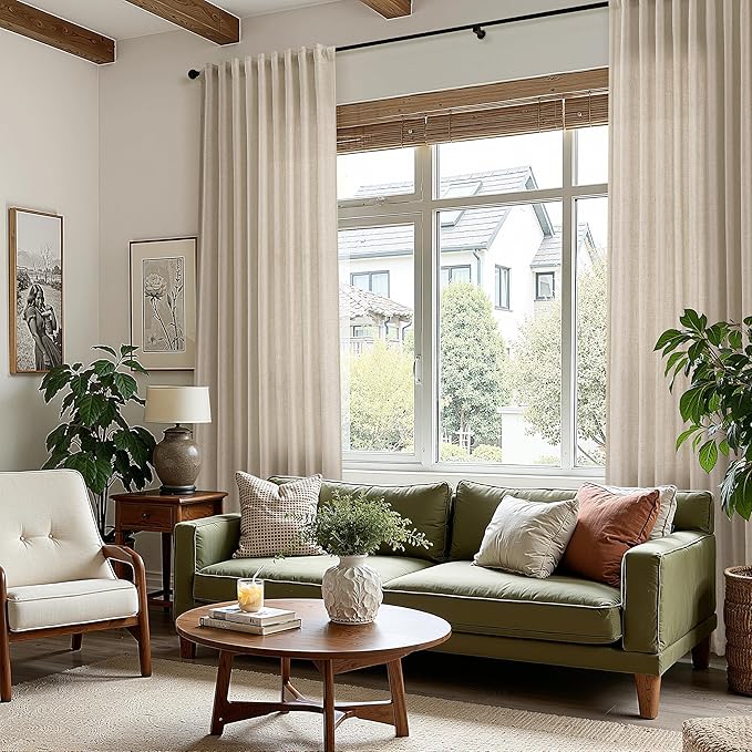 Taupe Burlywood Linen Curtains for Living Room 94 Inches Long Light Filtering Semi Sheer Curtain Back Tab Rustic Luxury Neutral Modern Farmhouse Decor Drapes for Bedroom Dinner Room 52x94, 2 Panels