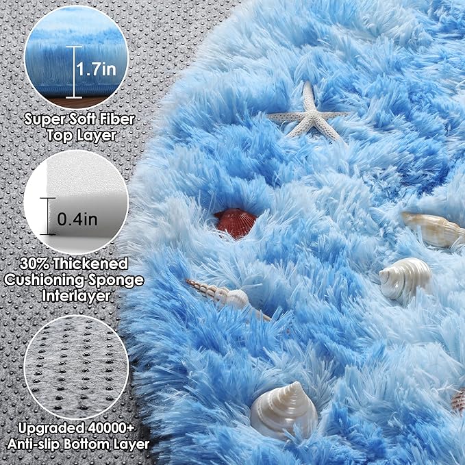 ONASAR Tie-Dye Blue Round Area Rug 4ft, Soft Bedroom Circle Rugs Floor Mats for Kids Girls Teen Room, Kawaii Fluffy Plush Shaggy Carpet for Baby Nursery Living Room Playroom Home Decor
