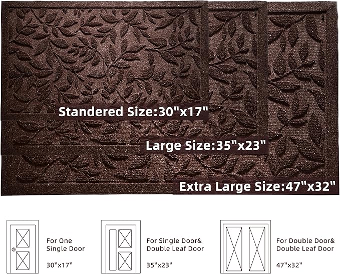 Coffee Brown Leaves Outdoor Indoor Entrance Door mat, Absorbent Durable Heavy Duty Welcome Front Door Mat,Thick Natural Rubber Back,Easy Clean Entryway Mat 47x32 Inch, Low Profile