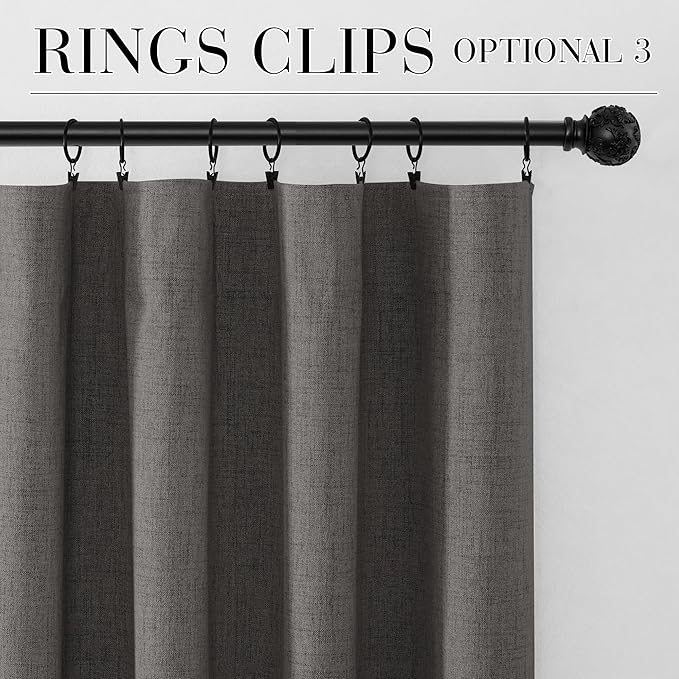 RYB HOME Grey 100% Blackout Short Curtains 52 Width 45 inch Length, Light Blocking & Thermal Insulated Curtains for Kitchen/Small Window/Bathroom/Basement, 2 Panels