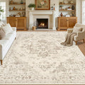 Area Rugs 9x12 Living Room: Vintage Boho Neutral Washable Rug Indoor Soft Large Area Rug Carpet for Bedroom Nursery Farmhouse Dining Room Office Floor Non-Slip Low Pile Under Table Rug Beige/Ivory