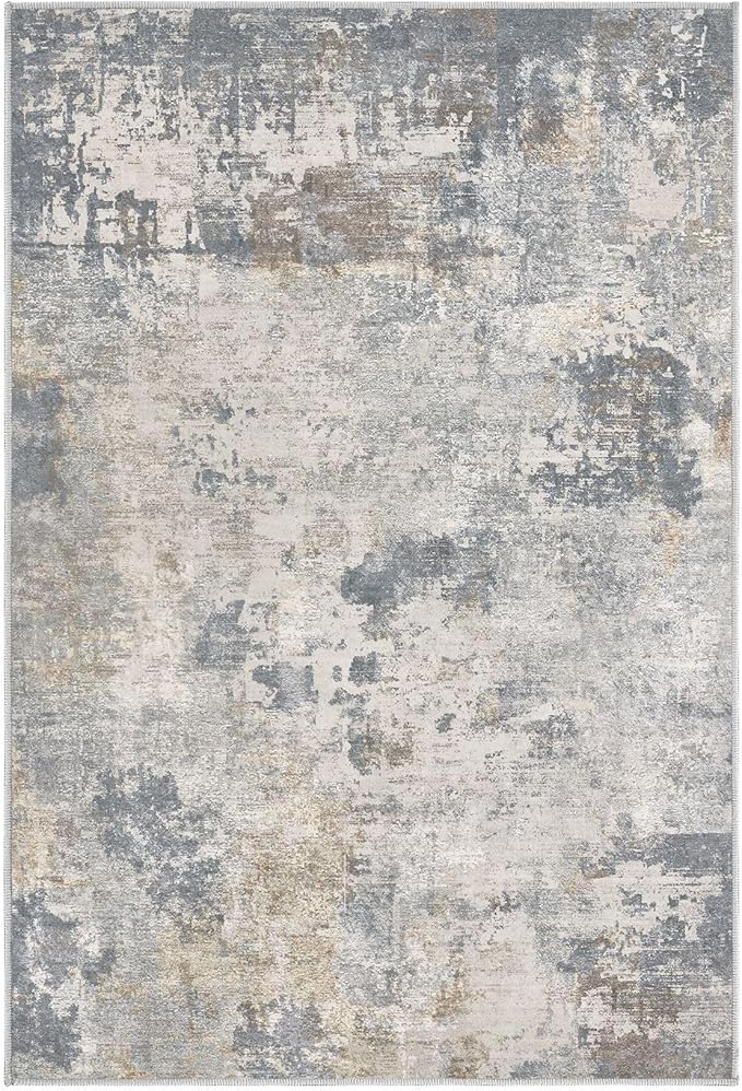 UERMEI 2x3 Entryway Area Rug: Washable Neutral Modern Abstract Small Rug - Non-Slip Low Pile Throw Indoor Carpet for Entrance Kitchen Front Door Mat Bathroom Entry Kids Room - Blue Grey