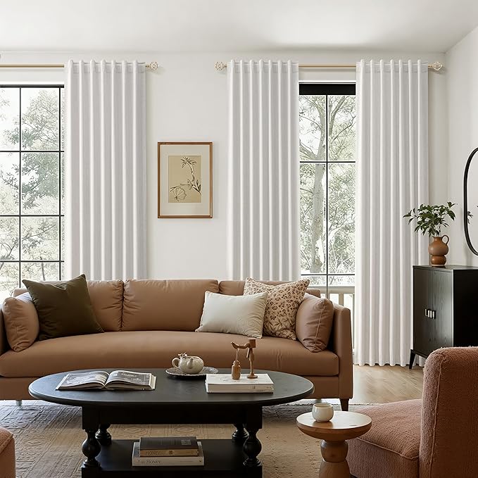 Guken Natural Extra Long 100% Blackout Curtains 132 Inch Length 2 Panels Set Back Tab Thermal Insulated Black Out Tall Windows Drapes for High Ceiling Living Room Bedroom, 52" W x 132" L