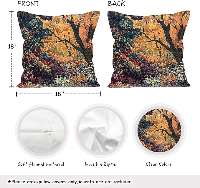 Rustic William Morris Inspired Autumn Forest Decor Throw Pillow Covers 18x18,Fall Home Room Decor, Vintage Botanical Nature Decorative Throw Pillow Covers for Home Bedroom Living Room