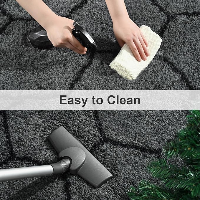 TWINNIS Super Soft Shaggy Rugs Fluffy Carpets, 6x9 Feet, Indoor Modern Plush Area Rugs for Living Room Bedroom Kids Room Nursery Home Decor, Upgrade Anti-Skid Rectangular Fuzzy Rug, Dark Gray