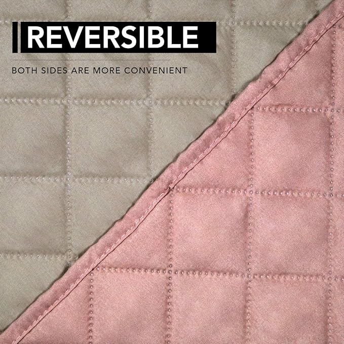 Easy-Going Oversized Recliner Cover Reversible Couch Cover Sofa Cover for Living Room Water Resistant Furniture Protector with Elastic Straps for Pets Dog (Oversized Recliner, Pink/Beige)
