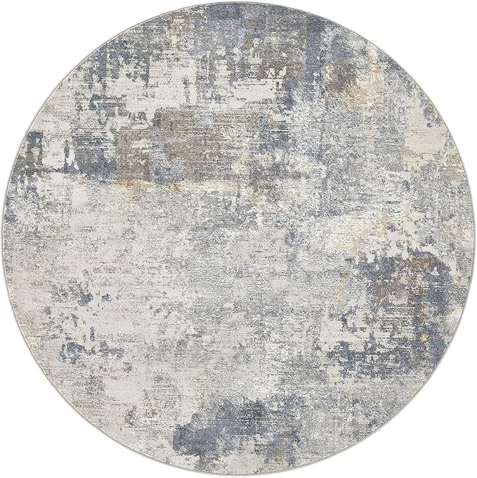 UERMEI 6ft Round Area Rug Living Room Rugs - 6x6 Washable Neutral Modern Abstract Soft Thin Rug Indoor Floor No Slip Rug Carpet for Bedroom Under Dining Table Home Office Decor - Blue Grey