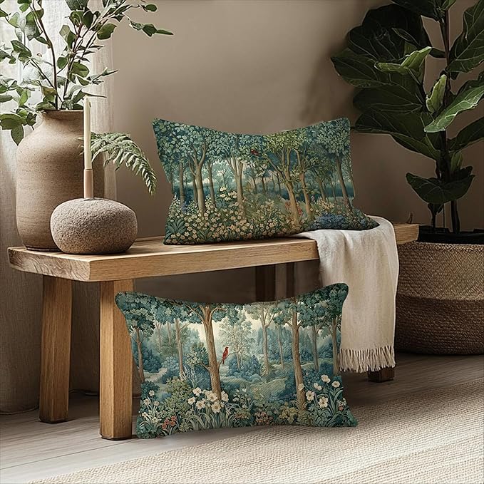 Rustic Spring Forest Pillow Covers 20x12 Double-Sided, Cottagecore Forest Nature Botanical Wildflower Decorative Throw Pillow Covers for Sofa Bed Bedroom Living Room Set of 2
