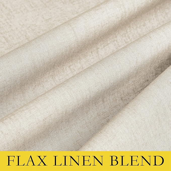 NICETOWN 100% Absolutely Blackout Linen Curtains with Thermal Insulated White Liner, Beige, W62, 2 Pieces, Noise Reducing Textured Linen Look Curtains for Windows 120 inch Length for Classroom