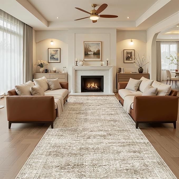 4x10 Wide Hallway Runner Rug: Washable Soft Rug Runners for Living Room Bedroom Ktichen, Stain Resistant Low Pile Area Rugs Non Slip Floor Carpet (Brown, 4x10)