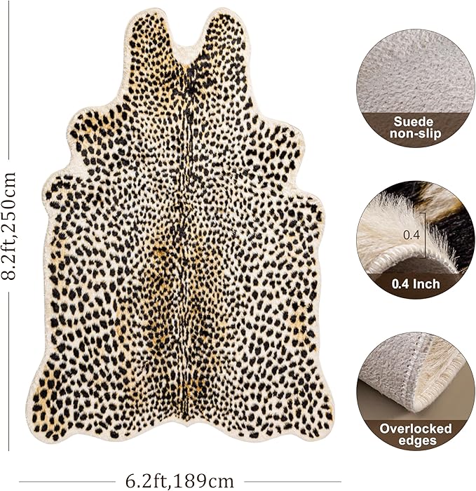 Oversized Cheetah Print Rug, Large Leopard Rug 6.2x8.2 Feet Faux Animal Print Skin Cheetah Area Rug for Bedroom Living Room Animal Fur Hide Rustic Antelope Deer Multicolor