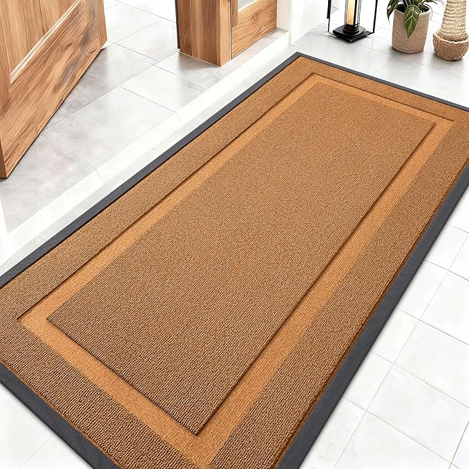 OLANLY Front Door Mat Indoor Outdoor Entrance, Waterproof All-Season, All-Weather Doormat, Sturdy Natural Rubber, Low Profile, Easy Clean Patio Porch Entryway Mat, 47x23, Tangerine Orange