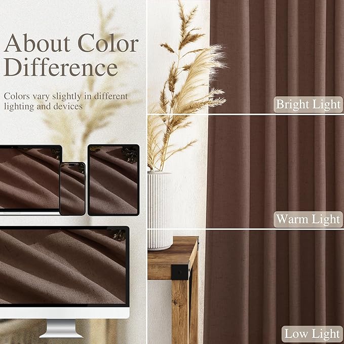 Nanspring Mocha Mousse Curtains 96 Inch Long 2 Panel Set Back Tab Rod Pocket Linen Textured Light Filtering Linen Textured Boho Aesthetic Room Decor for Bedroom and Living Room 8Ft 52x96 Inch